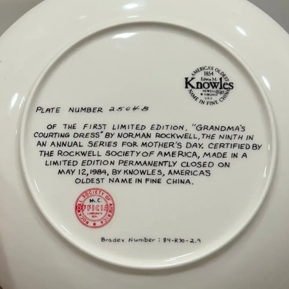 Norman Rockwell “Grandma’s Courting Dress” 1984 Mother’s Day Collector Plate COA - Picture 2 of 7